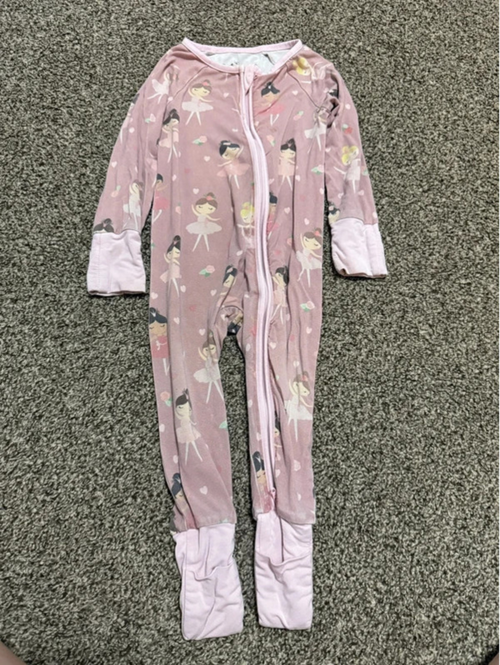 Caden Lane Girls Pink Ballerina Bamboo Zip Romper One Piece Pajamas